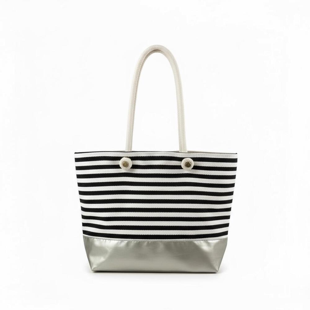 Lancôme Nautical Stripe Tote | Rope Handles Gold Snap Beach Bag Resortwear